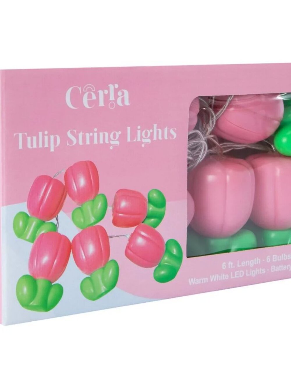 NIB Pink Tulip String Lights 6ft Battery Powered LED Floral Decor